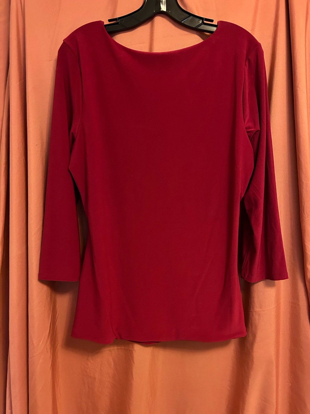 Deep Cranberry Red V-Neck Long Sleeve Top with Shoulder Detail Size: Large - Picture 4 of 8